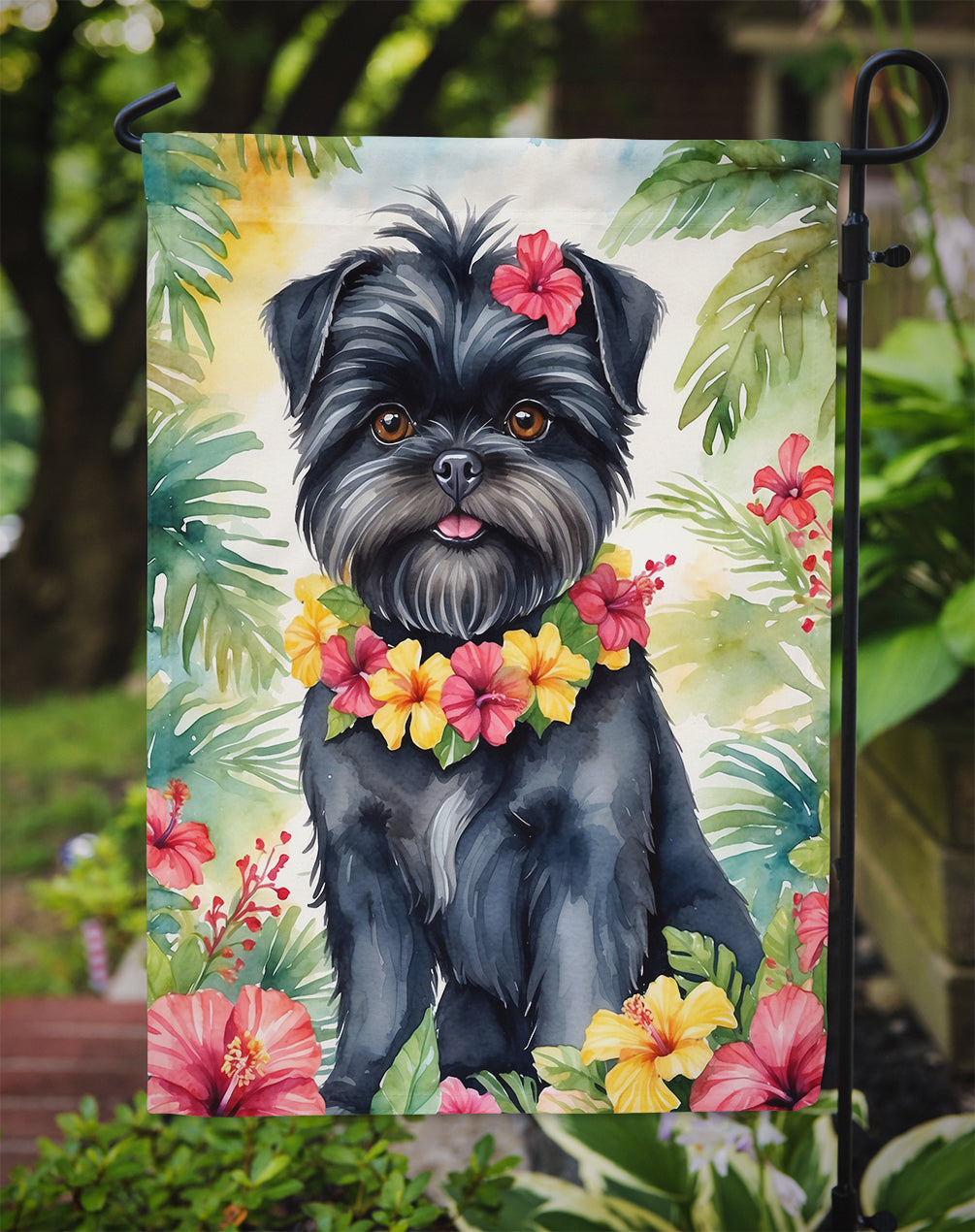 Affenpinscher Luau Garden Flag – Tropical Dog Decor with Hibiscus & Palm Leaves