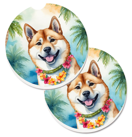 Akita Luau Car Coasters – Set of 2 - Absorbent Stone with Fun & Functional Artwork
