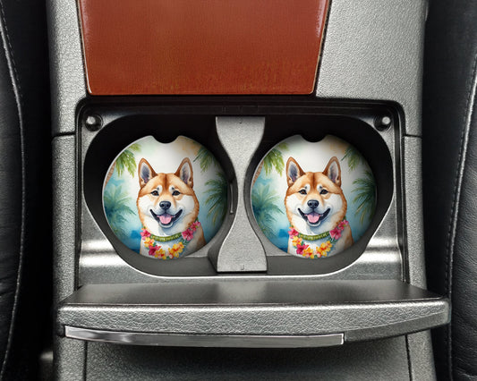 Akita Luau Car Coasters – Set of 2 - Absorbent Stone with Fun & Functional Artwork