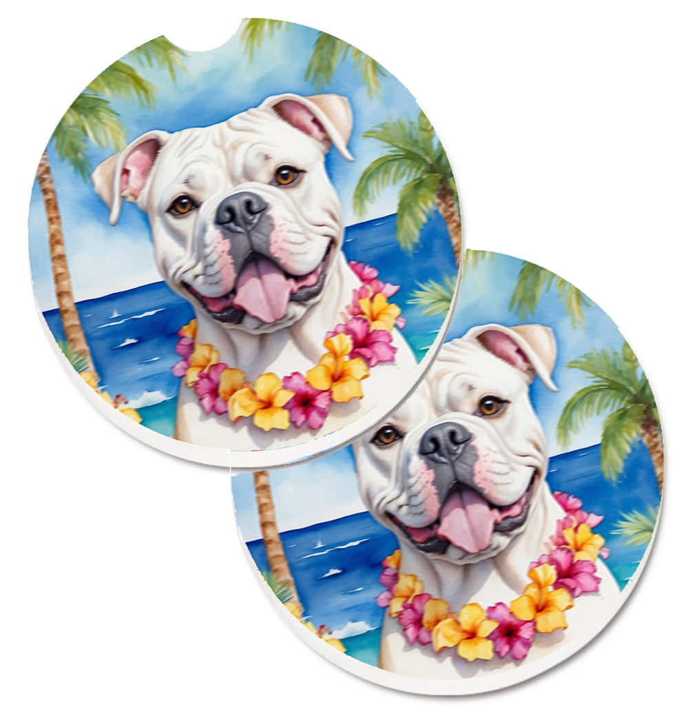 American Bulldog Luau Car Coasters – Set of 2 - Absorbent Stone with Fun & Functional Artwork