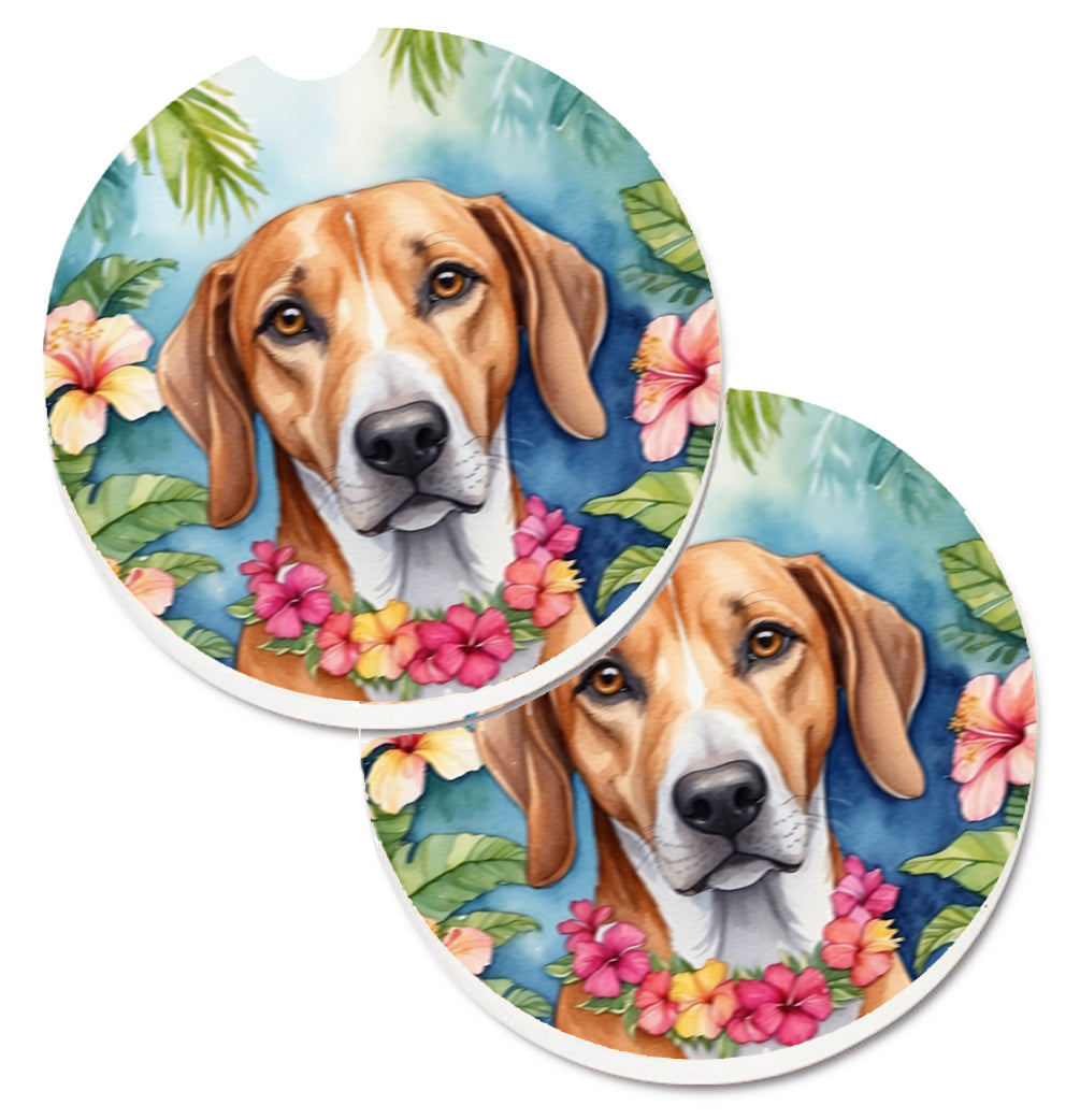 American Foxhound Luau Car Coasters – Set of 2 - Absorbent Stone with Fun & Functional Artwork