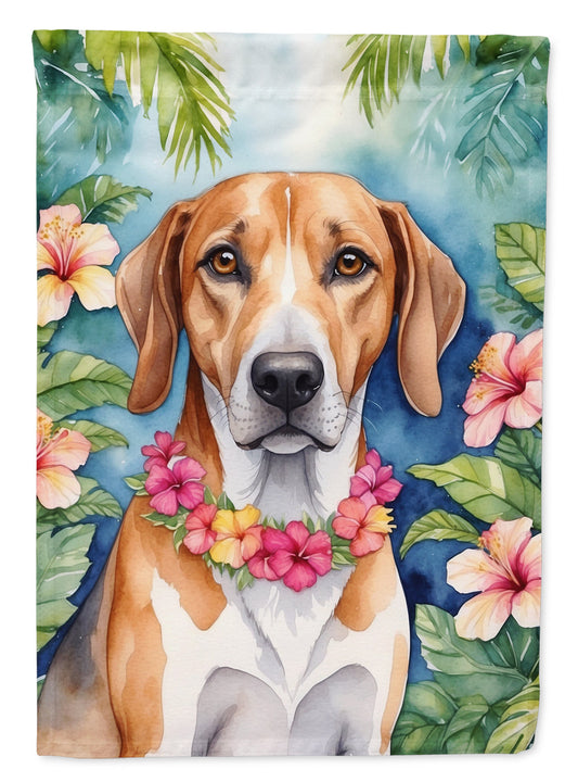 American Foxhound Luau Garden Flag – Tropical Dog Decor with Hibiscus & Palm Leaves