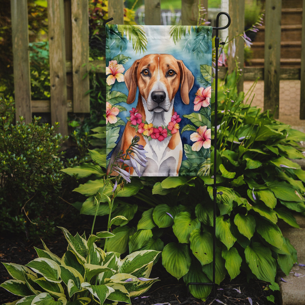 American Foxhound Luau Garden Flag – Tropical Dog Decor with Hibiscus & Palm Leaves