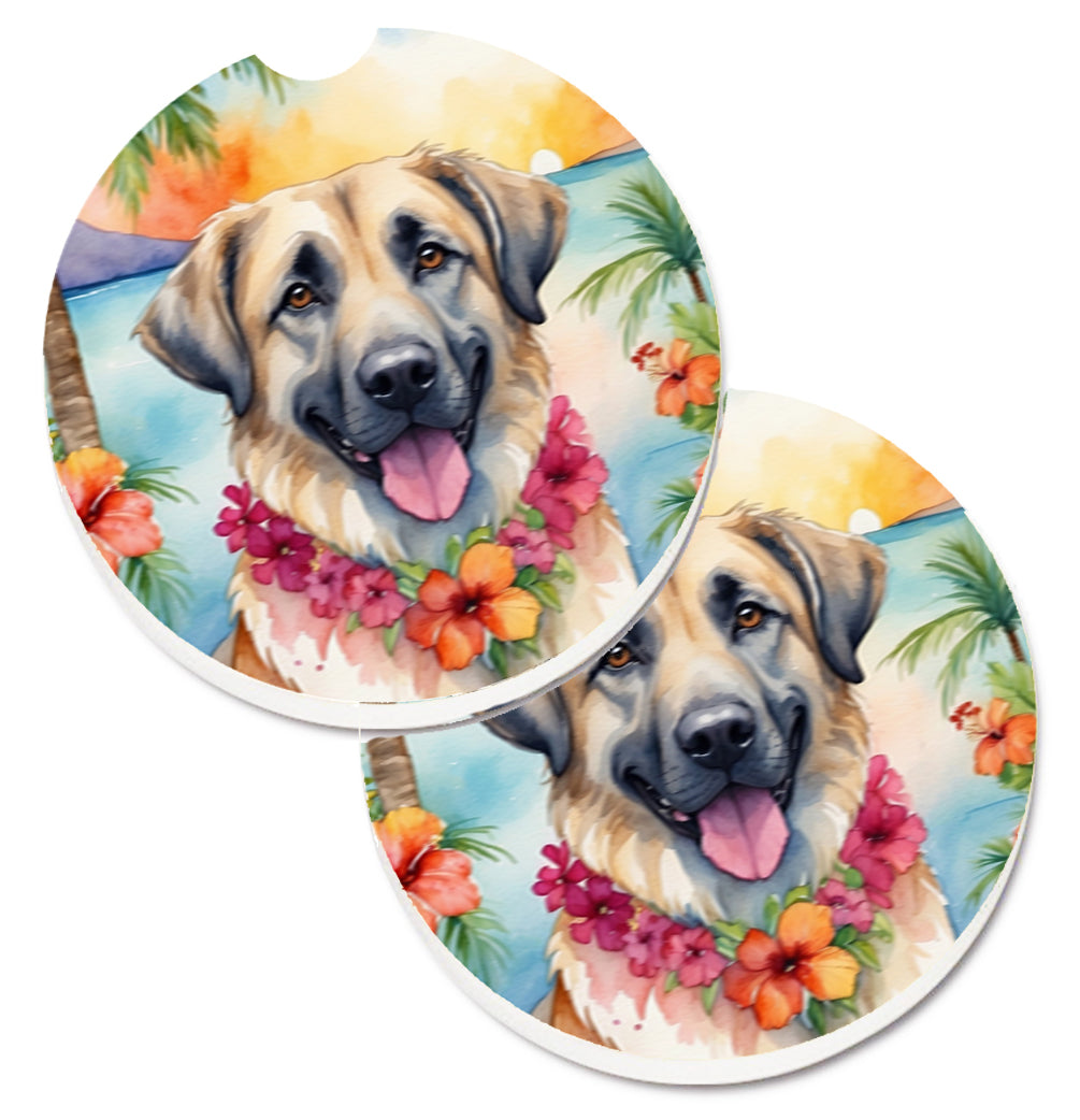 Anatolian Shepherd Luau Car Coasters – Set of 2 - Absorbent Stone with Fun & Functional Artwork