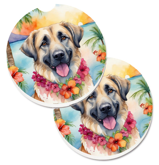 Anatolian Shepherd Luau Car Coasters – Set of 2 - Absorbent Stone with Fun & Functional Artwork