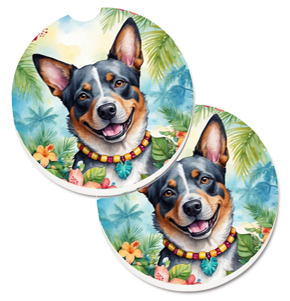 Australian Cattle Dog Luau Car Coasters – Set of 2 - Absorbent Stone with Fun & Functional Artwork