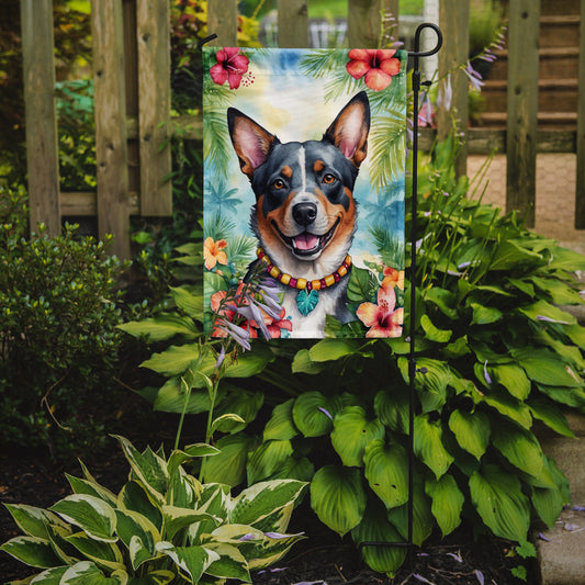 Australian Cattle Dog Luau Garden Flag – Tropical Dog Decor with Hibiscus & Palm Leaves