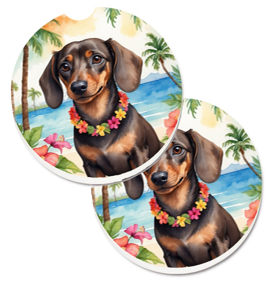 Dachshund Luau Car Coasters – Set of 2 - Absorbent Stone with Fun & Functional Artwork