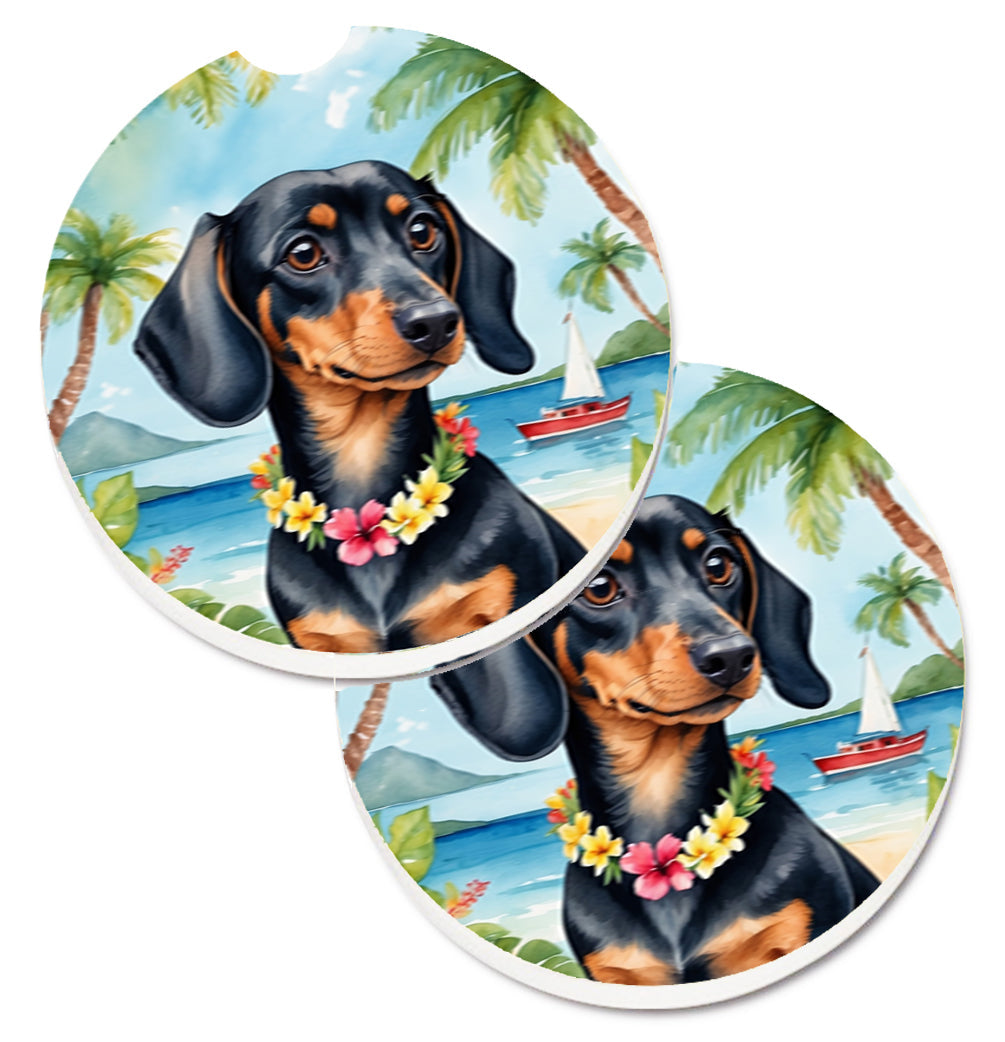 Dachshund Luau Car Coasters – Set of 2 - Absorbent Stone with Fun & Functional Artwork