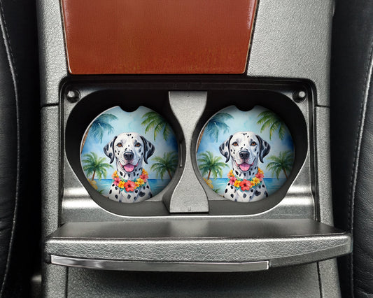 Dalmatian Luau Car Coasters – Set of 2 - Absorbent Stone with Fun & Functional Artwork