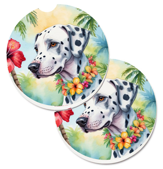 Dalmatian Luau Car Coasters – Set of 2 - Absorbent Stone with Fun & Functional Artwork