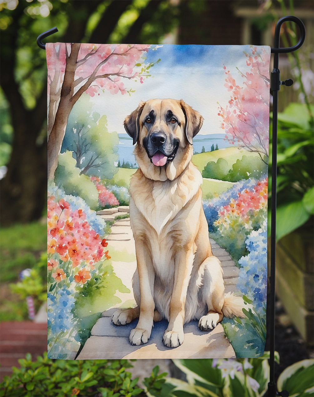 American Water Spaniel Spring Path House Flag  – Dog-Themed Floral Outdoor Decor