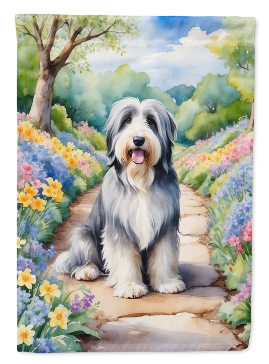 Bearded Collie Spring Path Garden Flag  – Dog-Themed Floral Outdoor Decor