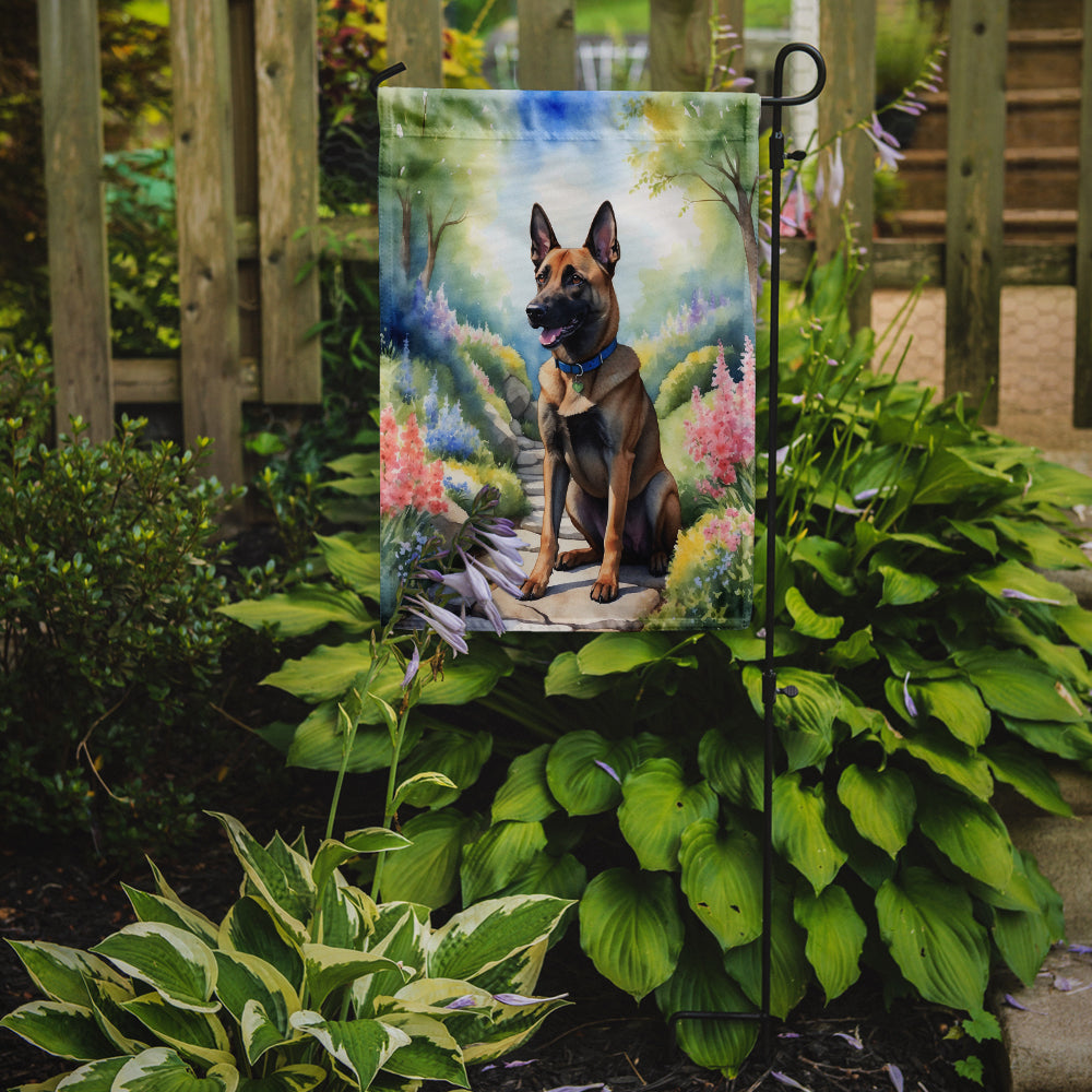 Belgian Malinois Spring Path Garden Flag  – Dog-Themed Floral Outdoor Decor