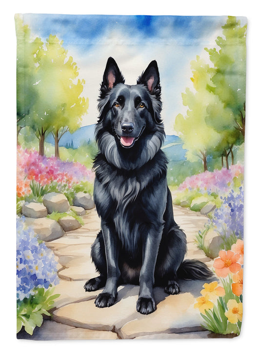 Belgian Sheepdog Spring Path Garden Flag  – Dog-Themed Floral Outdoor Decor