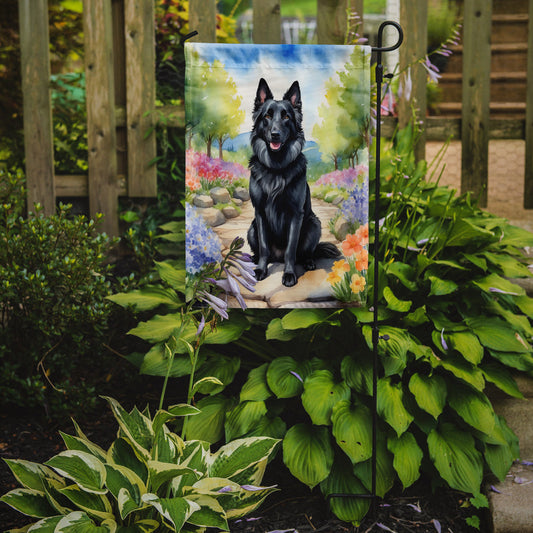 Belgian Sheepdog Spring Path Garden Flag  – Dog-Themed Floral Outdoor Decor