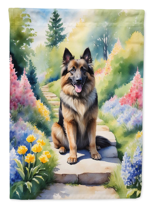 Belgian Tervuren Spring Path Garden Flag  – Dog-Themed Floral Outdoor Decor