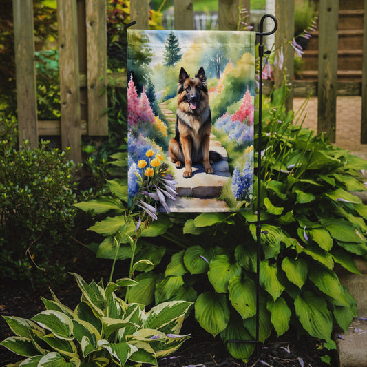 Belgian Tervuren Spring Path Garden Flag  – Dog-Themed Floral Outdoor Decor