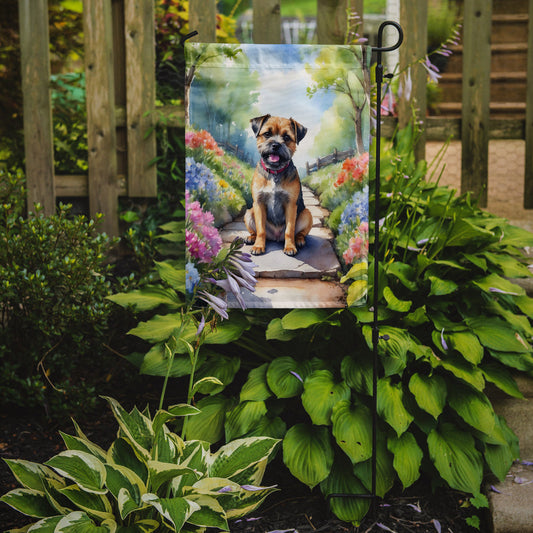 Border Terrier Spring Path Garden Flag  – Dog-Themed Floral Outdoor Decor