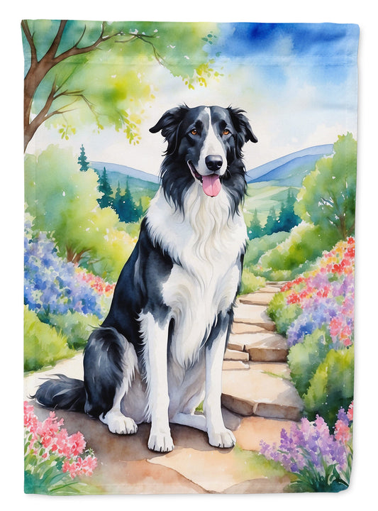 Borzoi Spring Path Garden Flag  – Dog-Themed Floral Outdoor Decor