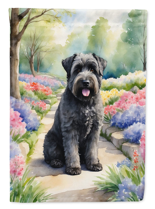 Bouvier des Flandres Spring Path Garden Flag  – Dog-Themed Floral Outdoor Decor