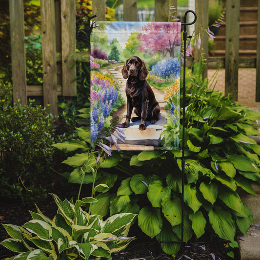 Boykin Spaniel Spring Path Garden Flag  – Dog-Themed Floral Outdoor Decor