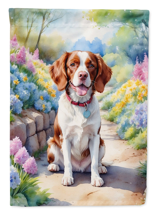 Brittany Spaniel Spring Path Garden Flag  – Dog-Themed Floral Outdoor Decor