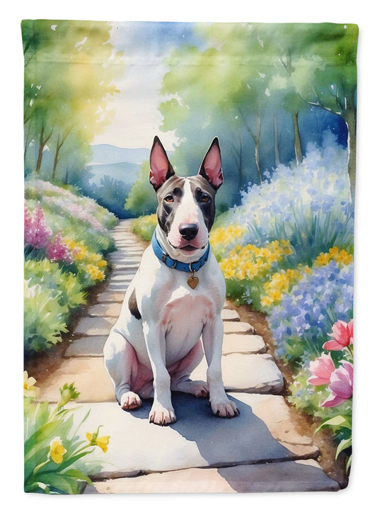 Bull Terrier Spring Path Garden Flag  – Dog-Themed Floral Outdoor Decor