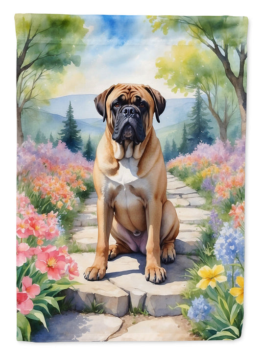 Bullmastiff Spring Path Garden Flag  – Dog-Themed Floral Outdoor Decor