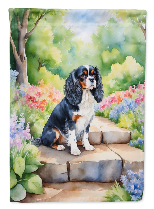 Cavalier Spaniel Spring Path Garden Flag  – Dog-Themed Floral Outdoor Decor