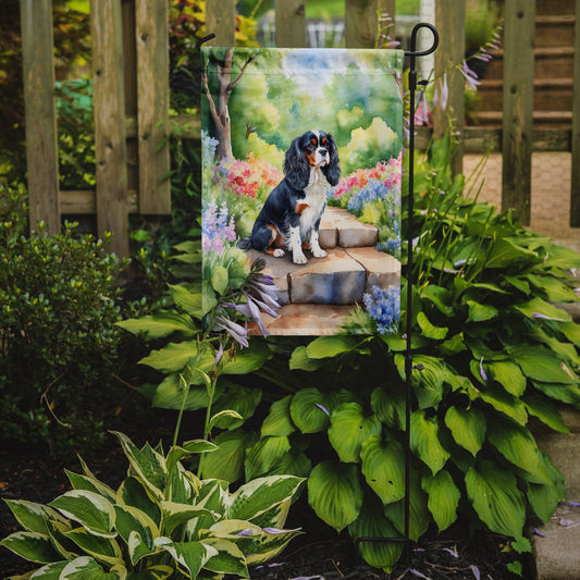 Cavalier Spaniel Spring Path Garden Flag  – Dog-Themed Floral Outdoor Decor