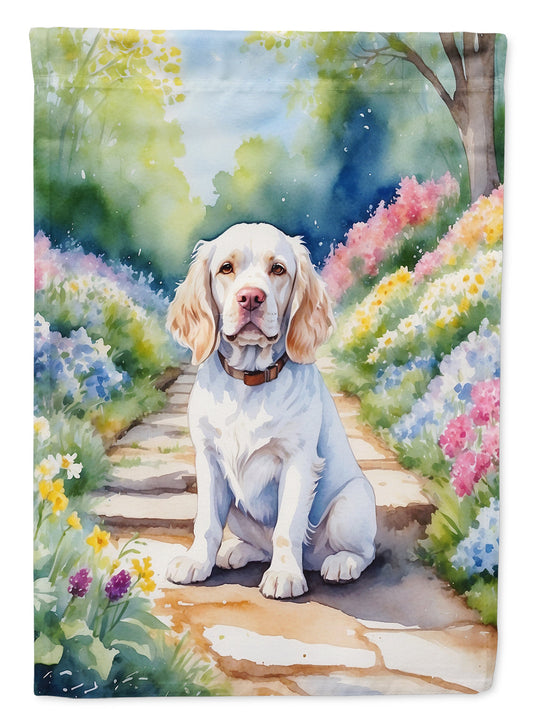 Clumber Spaniel Spring Path Garden Flag  – Dog-Themed Floral Outdoor Decor