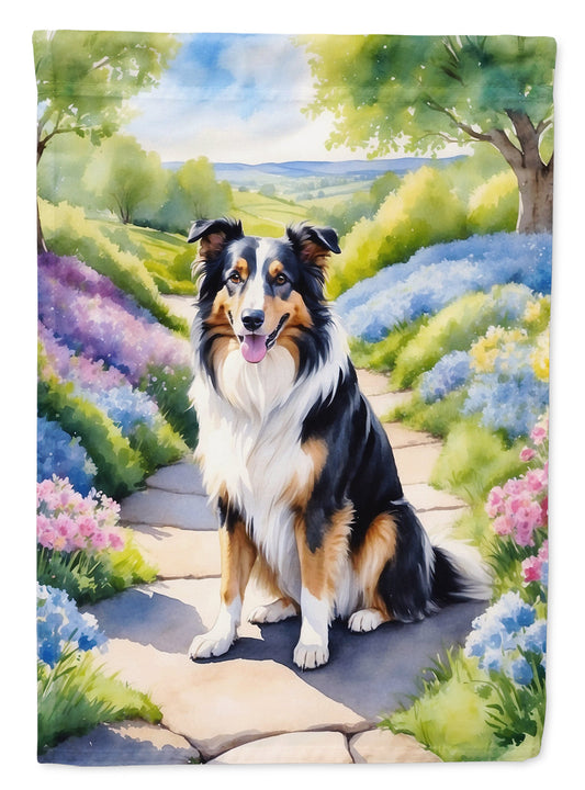 Collie Spring Path Garden Flag  – Dog-Themed Floral Outdoor Decor