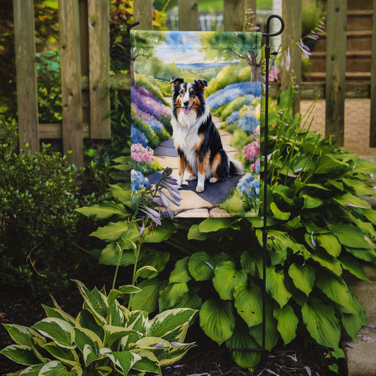 Collie Spring Path Garden Flag  – Dog-Themed Floral Outdoor Decor