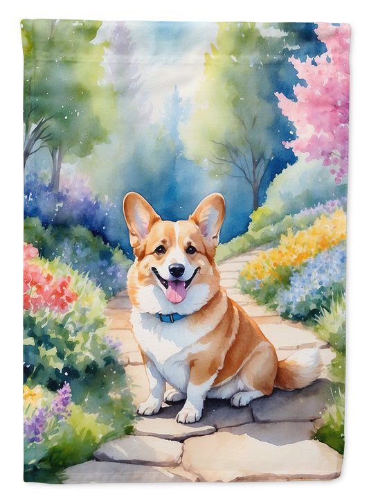 Corgi Spring Path Garden Flag  – Dog-Themed Floral Outdoor Decor