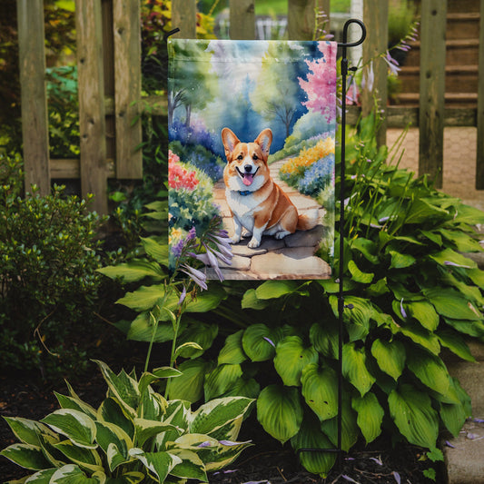 Corgi Spring Path Garden Flag  – Dog-Themed Floral Outdoor Decor