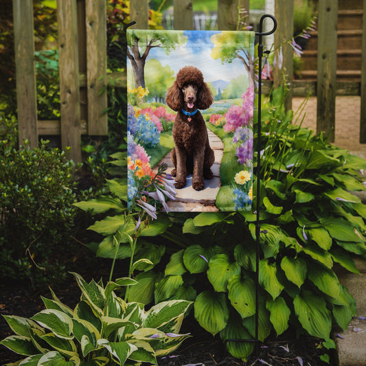 Chocolate Poodle Spring Path Garden Flag  – Dog-Themed Floral Outdoor Decor