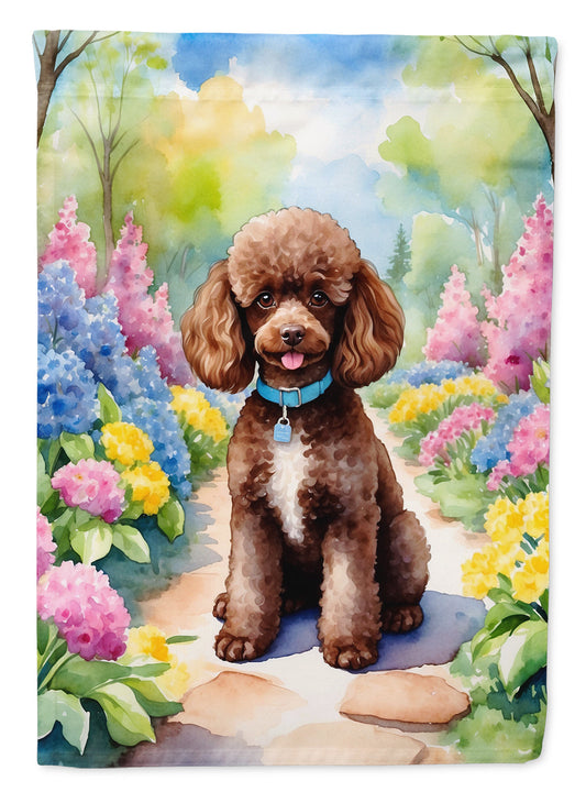 Chocolate Poodle Spring Path Garden Flag  – Dog-Themed Floral Outdoor Decor