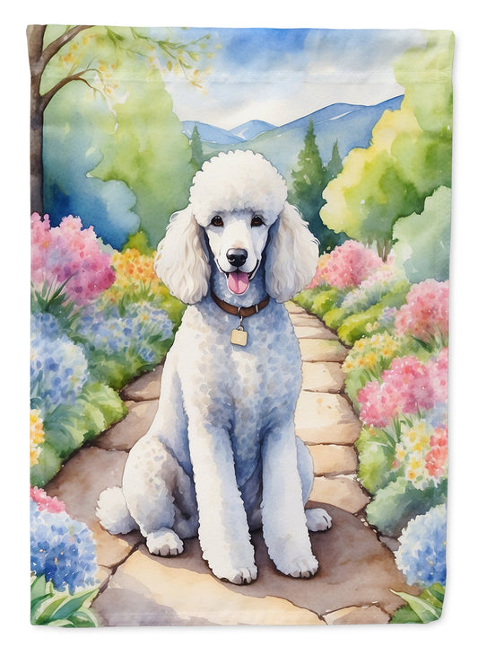White Poodle Spring Path Garden Flag  – Dog-Themed Floral Outdoor Decor