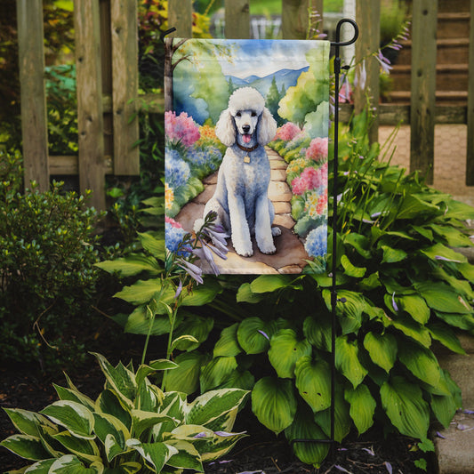 White Poodle Spring Path Garden Flag  – Dog-Themed Floral Outdoor Decor