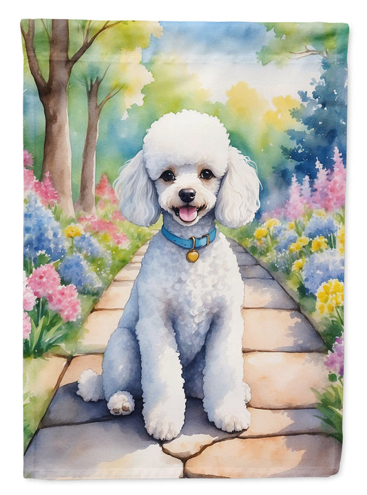 White Poodle Spring Path Garden Flag  – Dog-Themed Floral Outdoor Decor
