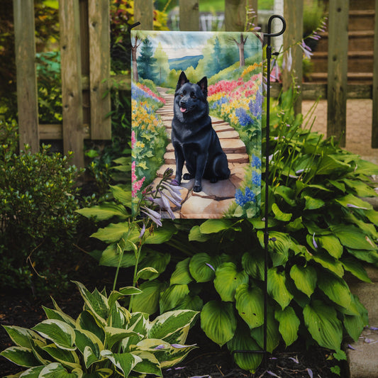Schipperke Spring Path Garden Flag  – Dog-Themed Floral Outdoor Decor