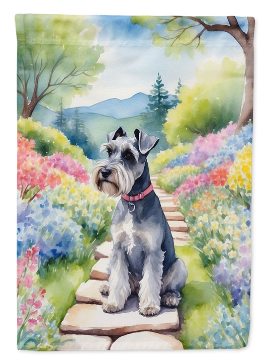 Schnauzer Spring Path Garden Flag  – Dog-Themed Floral Outdoor Decor