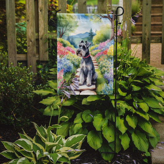 Schnauzer Spring Path Garden Flag  – Dog-Themed Floral Outdoor Decor