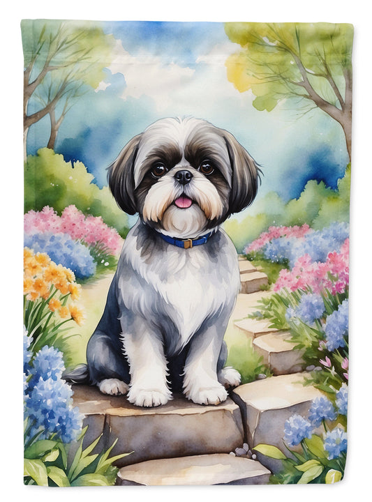 Shih Tzu Spring Path Garden Flag  – Dog-Themed Floral Outdoor Decor