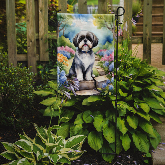 Shih Tzu Spring Path Garden Flag  – Dog-Themed Floral Outdoor Decor