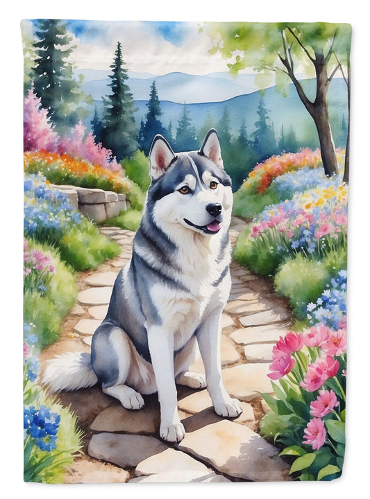 Siberian Husky Spring Path Garden Flag  – Dog-Themed Floral Outdoor Decor
