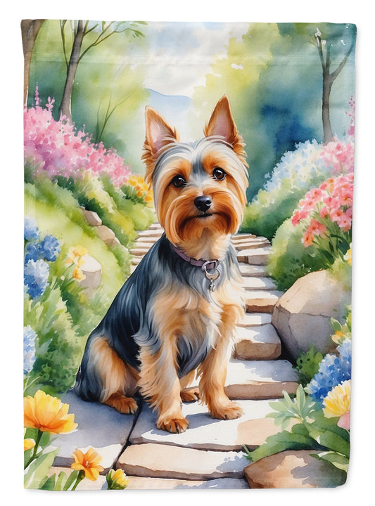 Silky Terrier Spring Path Garden Flag  – Dog-Themed Floral Outdoor Decor