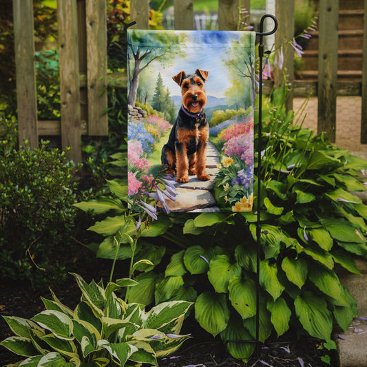 Welsh Terrier Spring Path Garden Flag  – Dog-Themed Floral Outdoor Decor