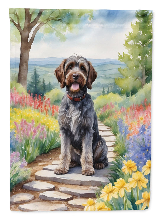Wirehaired Pointing Griffon Spring Path Garden Flag  – Dog-Themed Floral Outdoor Decor